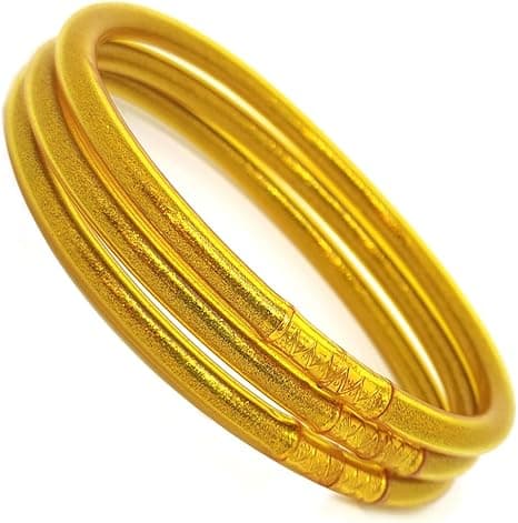 Bracelet Jonc femme porte bonheur I Jonc bouddhiste sans Mantra Pack 3u I Bracelet or Poudre d'or véritable I Cadeau saint valentin