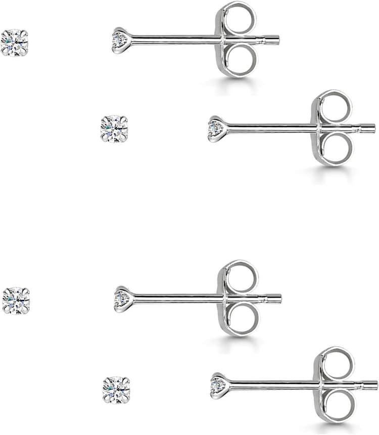 Amberta Boucles D'oreilles Mini en Argent Sterling 925 - Paire de Clous D'Oreilles pour Femme - Puces Brillantes à la Mode - Différents Modèles et Tailles