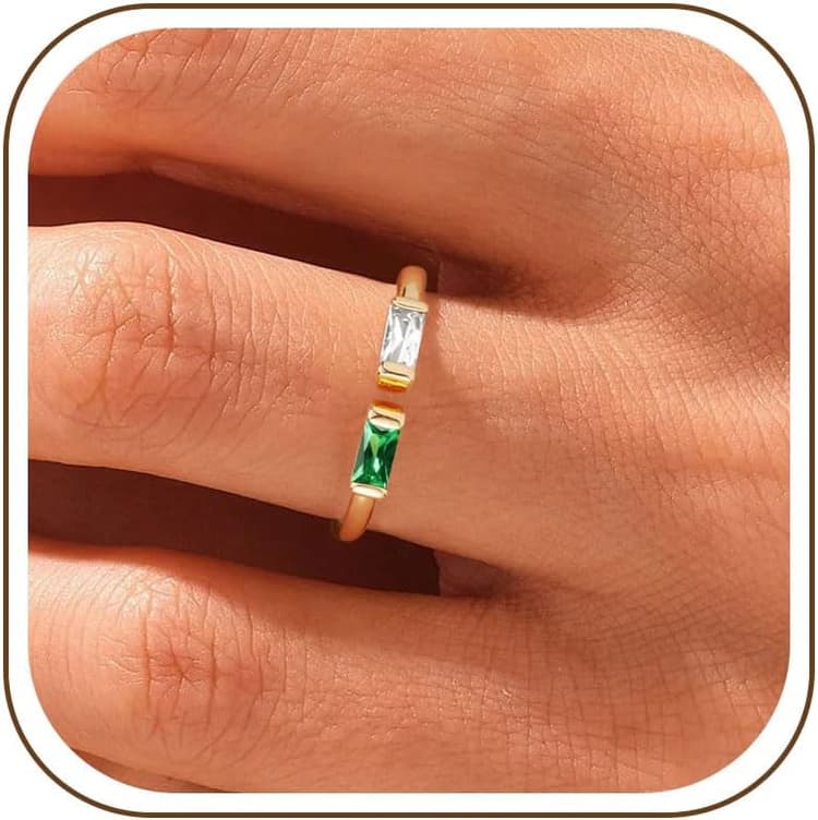 WFYOU Gold Birthstone Rings for Women - Non Tarnish Dainty 14K Gold Plated Stackable CZ Rings for Her & Couples - Personalized Jewelry Gift for Birthday