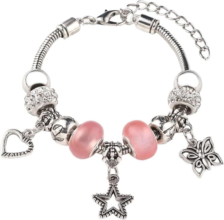 Bracelet à breloques perles Bracelets chaîne pour femmes et filles bracelets à maillons en acier inoxydable avec pendentifs, Bracelet papillon, bracelet pendentif filles, bracelet femme réglable