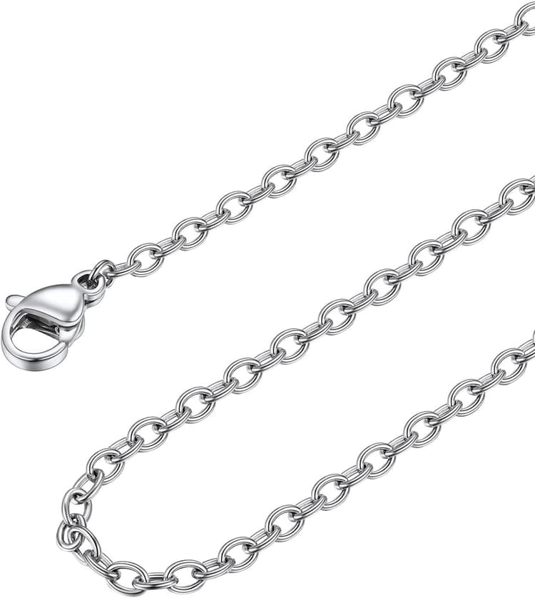 FOCALOOK Chaîne Collier Femme 2mm Argent/Plaqué Or/Noir/Rose en Acier Inoxydable, Chaine Fine Maille Forçat Rolo pour Pendentif - Longueur de 35 à 75cm+5cm Bijou Accessoire avec Boîte