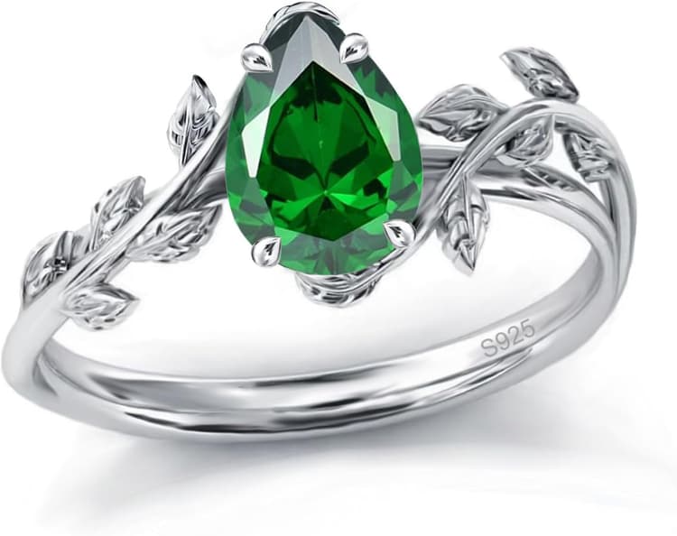 Wasee Natural Moss Agate Ring 925 Sterling Silver Opal Birthstone Ring 925 Sterling Silver Leaf Promise Ring for Her Birthday Anniversary Jewelry for Women