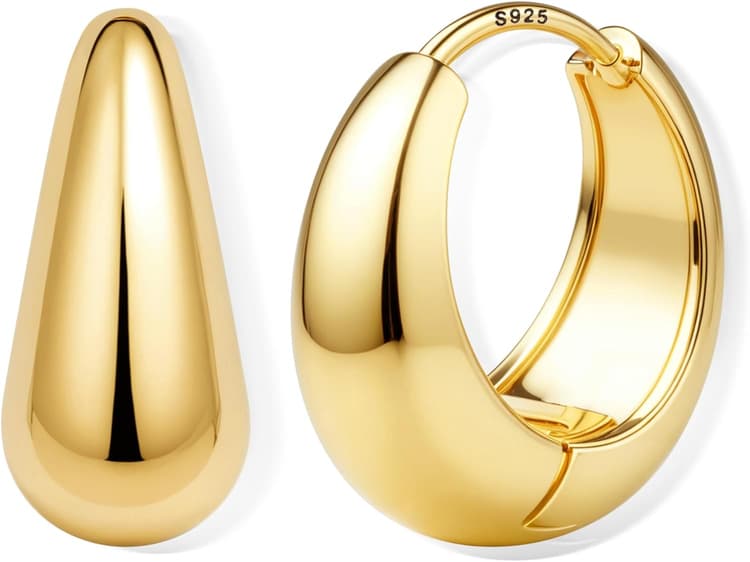 Boucles d'Oreilles Femme Argent Cerceau Boucle D'oreille Femme Plaqué 14K Creoles Or Femme Boucle D'oreilles Chunky Petites Hypoallergéniques Boucles D'oreilles Huggie (Or/Argent)