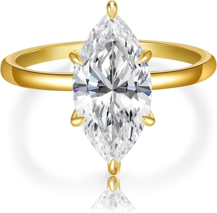 3.5CT Marquise Cut Engagement Ring for Women, Wedding Promise Cubic Zirconia Band, 14K Gold/White Gold Plated Simulated Diamond Rings Size 5-9