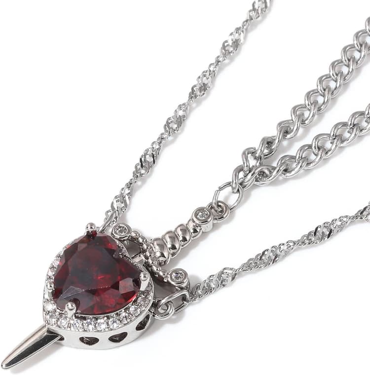 Locus Amoenus Heart Red Gem Sword Necklace Layered Detachable Pendant Gold Silver Tone for Women and Lovers Gift