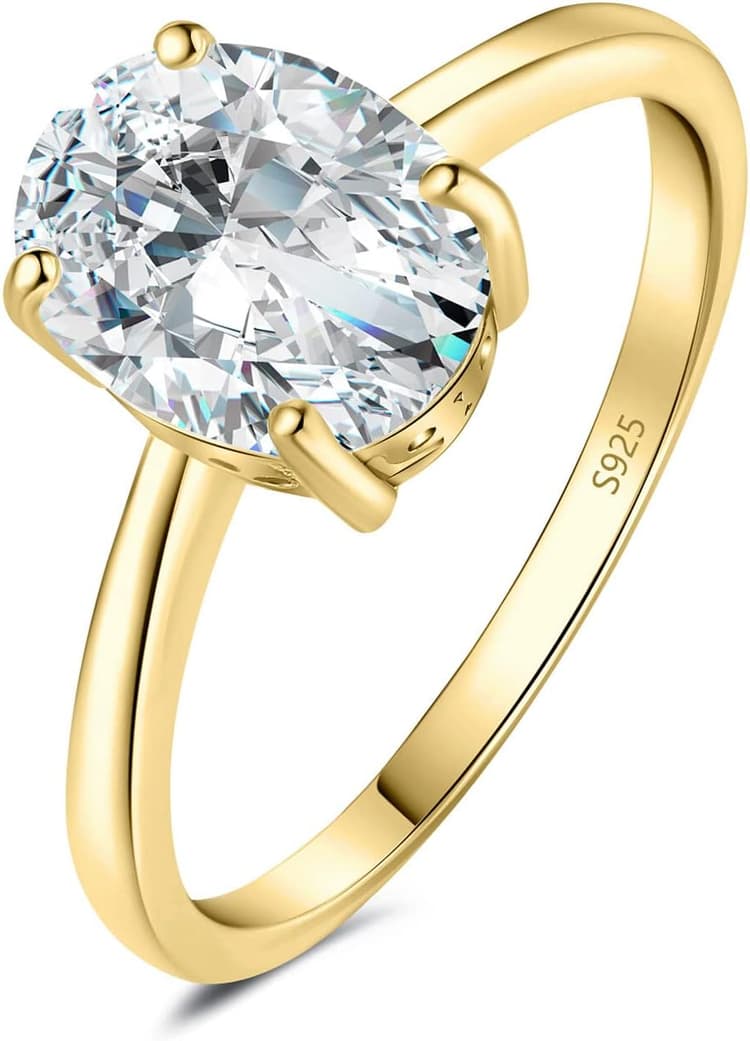JewelryPalace 1-2ct Classique Cubic Zirconia Moissanite Bague Ovale Solitaire Pierre Argent 925 Femme, Plaqué Or Jaune Or Rose Bague Diamant Simulé Fiançailles Mariage, Ensemble Parure Bijoux Mariee