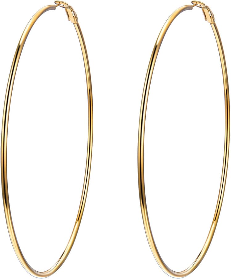 PROSTEEL Créoles Femme en Acier Inoxydable/Plaqué Or Boucles d'Oreilles Grands Anneaux de 20/30/50/60/70/80/90/100 mm, Women's Hoop Earrings