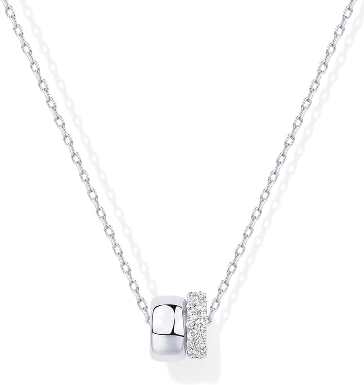 PAVOI 14K Gold Plated Pendant Necklace for Women | Two Distinct Rondelle Pendants with Cubic Zirconia | Sliding Chain Pendant | Trendy Fashion Jewelry