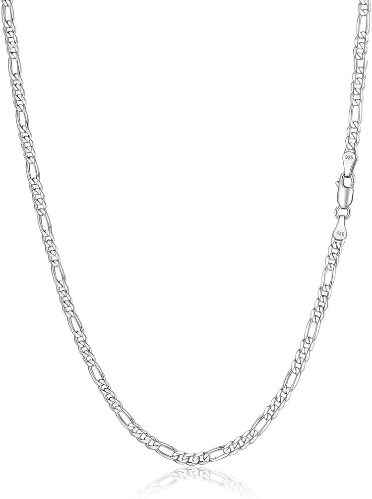 Silvora Collier Chaine en Argent Massif Homme Chaîne Femme 3MM/5MM Sterling 925 Argent Massif Collier Garçon [Cubain/Figaro][36/46/51/55/61/66/71cm] Bijoux Cadeau Noël Fêtes Pères Mères