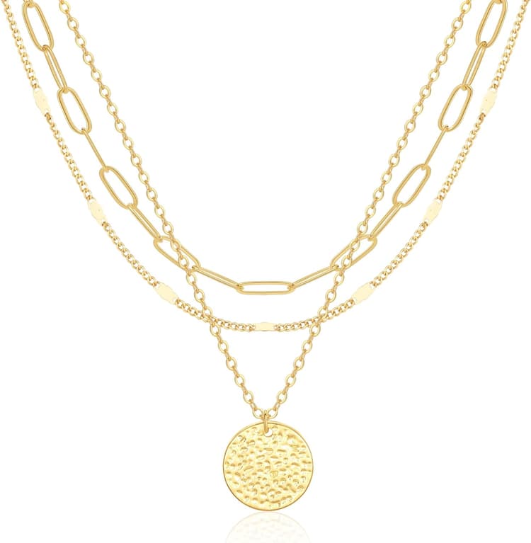 Layered Gold Necklace for Women, 14K Gold Plated Necklace Stack for Women, Dainty Adjustable Gold Necklace Set