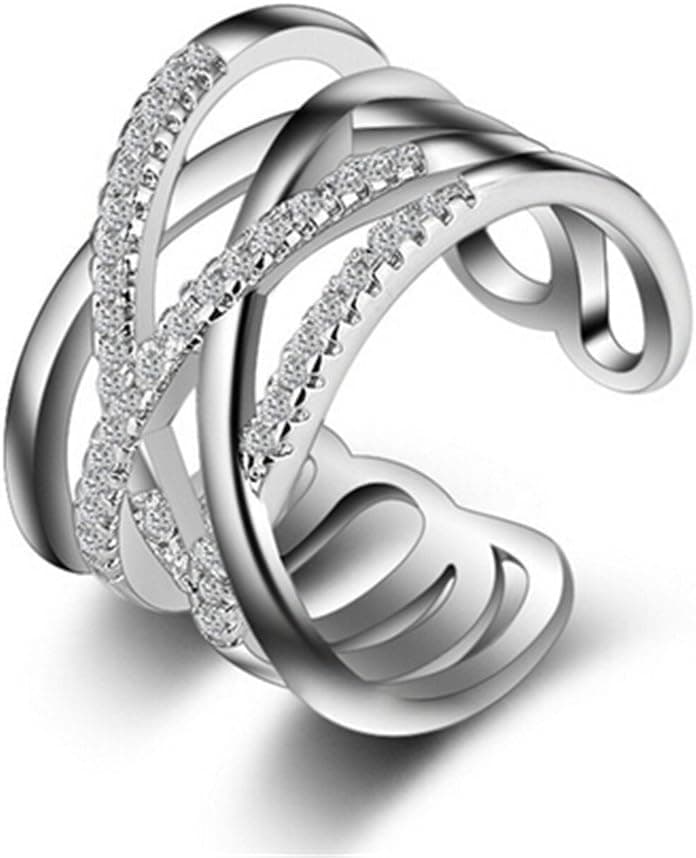 Femme Fille Bague femme argent 925 Fantaisie Cross Multiligne anneau d'index Anneaux Bagues Réglable