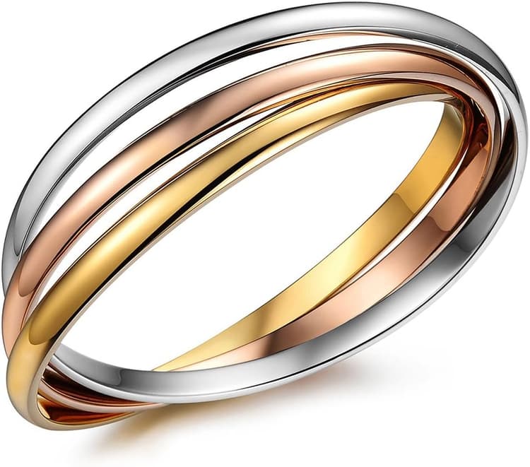 Flongo Bracelet en Acier Inoxydable pour Femme Trois Anneau Jonc Entrelacé Bijoux Cadeau de Fête des Mères