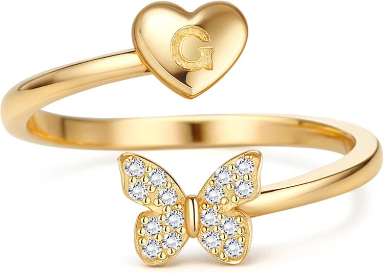 MILACOLATO Bague Argent 925 Femme avec Lettre Or Bague Reglable Initiales Hypoallergéniques 18K Or Plaqué Bagues Ouverts Promesse Papillon Anneau De Pouce Empilables Alphabet Bagues Argent