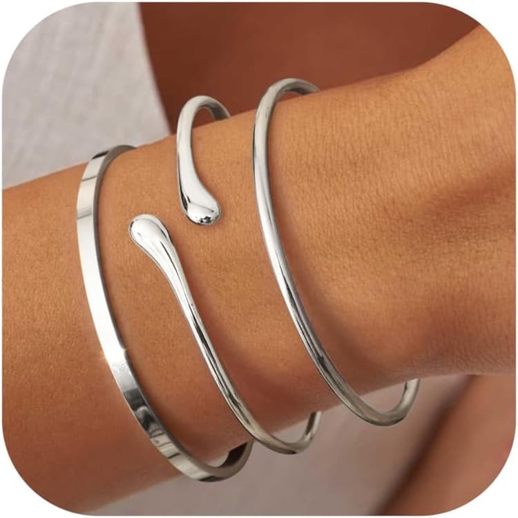 YADOCA 3 Pièces Bracelets Femme Or Acier Inoxydable Plaqué Or 18 Carats Bracelet Manchette Bracelet Argent Femme Bijoux pour Femme