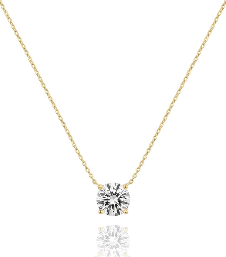 Choker Necklace for Women Dainty Cubic Zirconia Necklace for Women, 14K Gold Plated Solitaire CZ Pendant, 1.5 Carat (7.3mm) Crystal, Simple Diamond Look Jewelry Gift for Valentine's Day Birthday Wedding