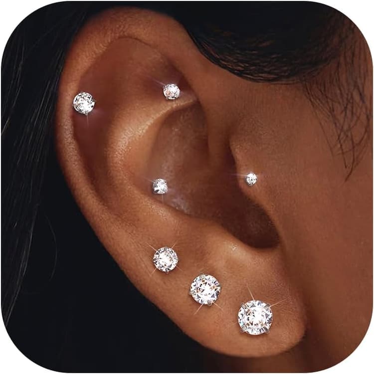 YADOCA 7 Paires Boucles d'Oreilles en Acier Inoxydable Zircone Cubique Oreille Cartilage Hélix Piercings de Tragus pour homme et femme 2-8mm