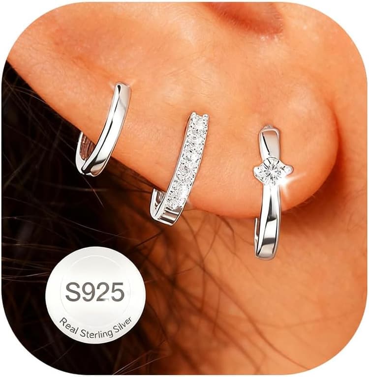 AVOTTO 3 paires Boucles d Oreilles Femme Argent Hypoallergénique Boucle d'oreilles Femme or Argent Boucles d'oreilles Pour Plusieurs Piercings