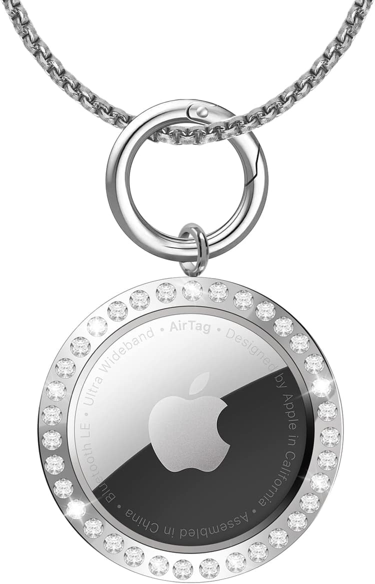Collier Air Tag, strass en acier titane, collier Air Tag pour adultes, enfants, garçons, femmes, collier réglable de 75 cm en alliage avec support Air Tag compatible Apple Air Tag