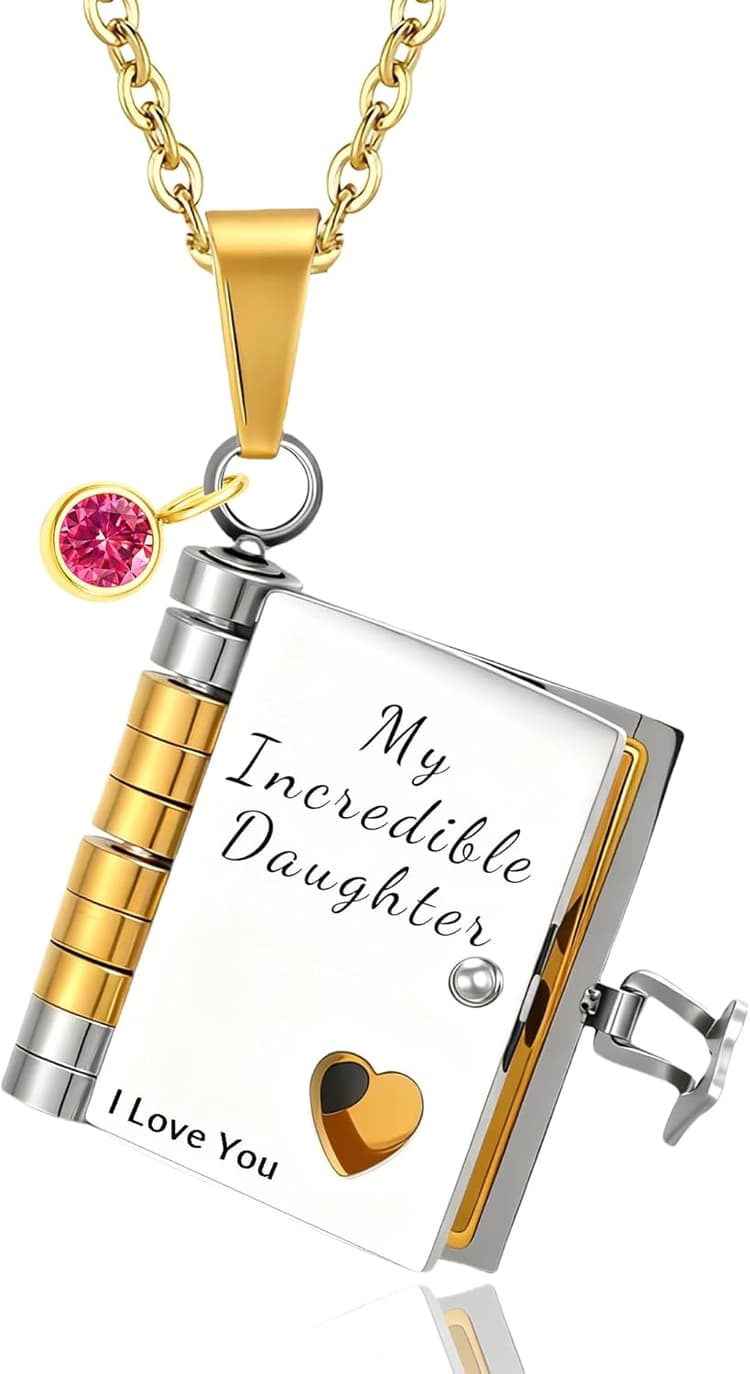 To My Daughter Book Necklace My Incredible Daughter Book Necklace Openable 6 Pages of Engraved Information, Unique Daughters Gifts from Mom Mother Grandmother