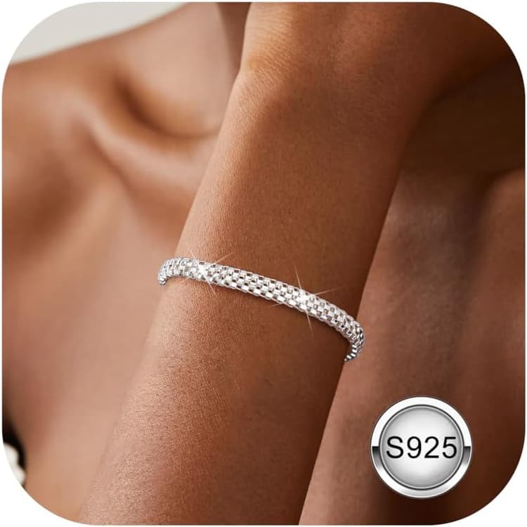 Chriscoco Bracelet Argent 925 Femme Empilable Bracelet Tennis Bracelets en Zircone Cubique Réglables Bracelets Argent Bijoux pour Femme Filles