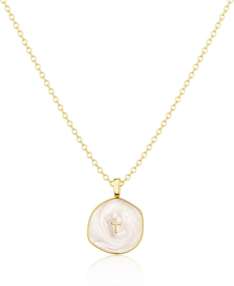 Tewiky Cross Necklace for Women-Dainty Simple 14k Gold Plated Cross Pendant Cute Necklaces for Women Jewelry