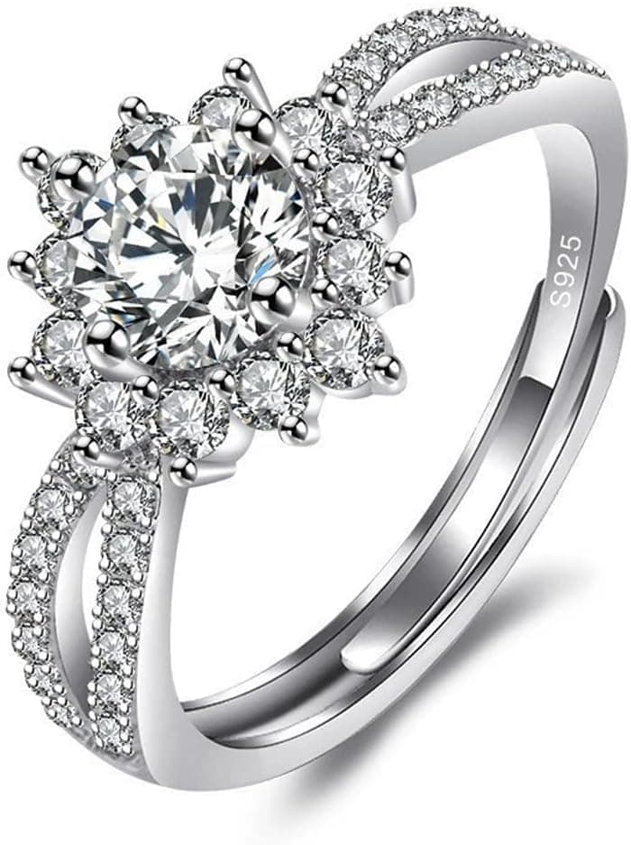 Bague Femme, Reglable Bague Zircone Cubique Alliance Femme, Bague de Fiancailles