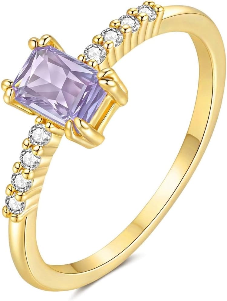 Joo&Rind Bague Femme Or Bague en Pierre de Naissance Fine et Délicate Anneaux CZ Bijoux Cadeau d'anniversaire pour Maman Amie