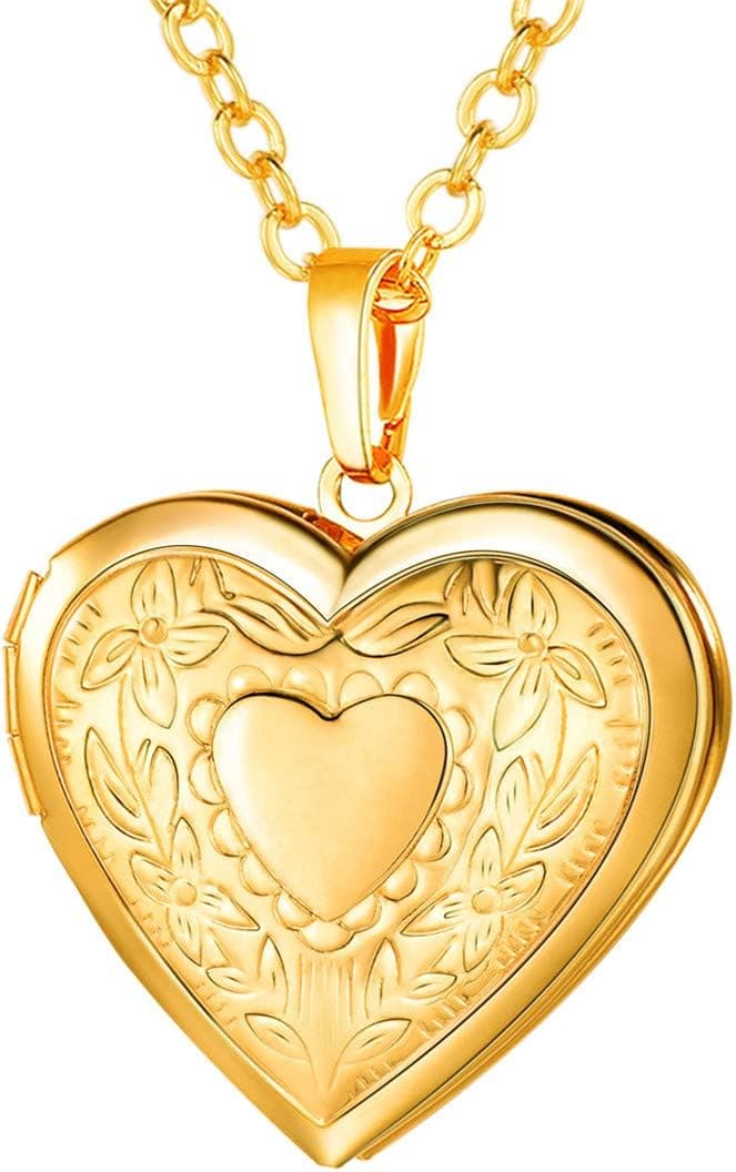 U7 Women Locket Necklace Platinum 14K Gold Photo Lockets that Hold Picture,Chain 20 Inch Personalized Gift Custom Love Heart Image Necklaces