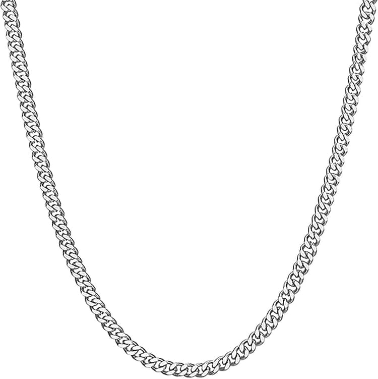 Collier Chaine Homme en Acier inoxydable Argenté, Chaîne Cubaine Collier Homme Femme, Élégant Collier Homme Chaîne, Necklace Largeur 5 mm - Longueur 50 cm