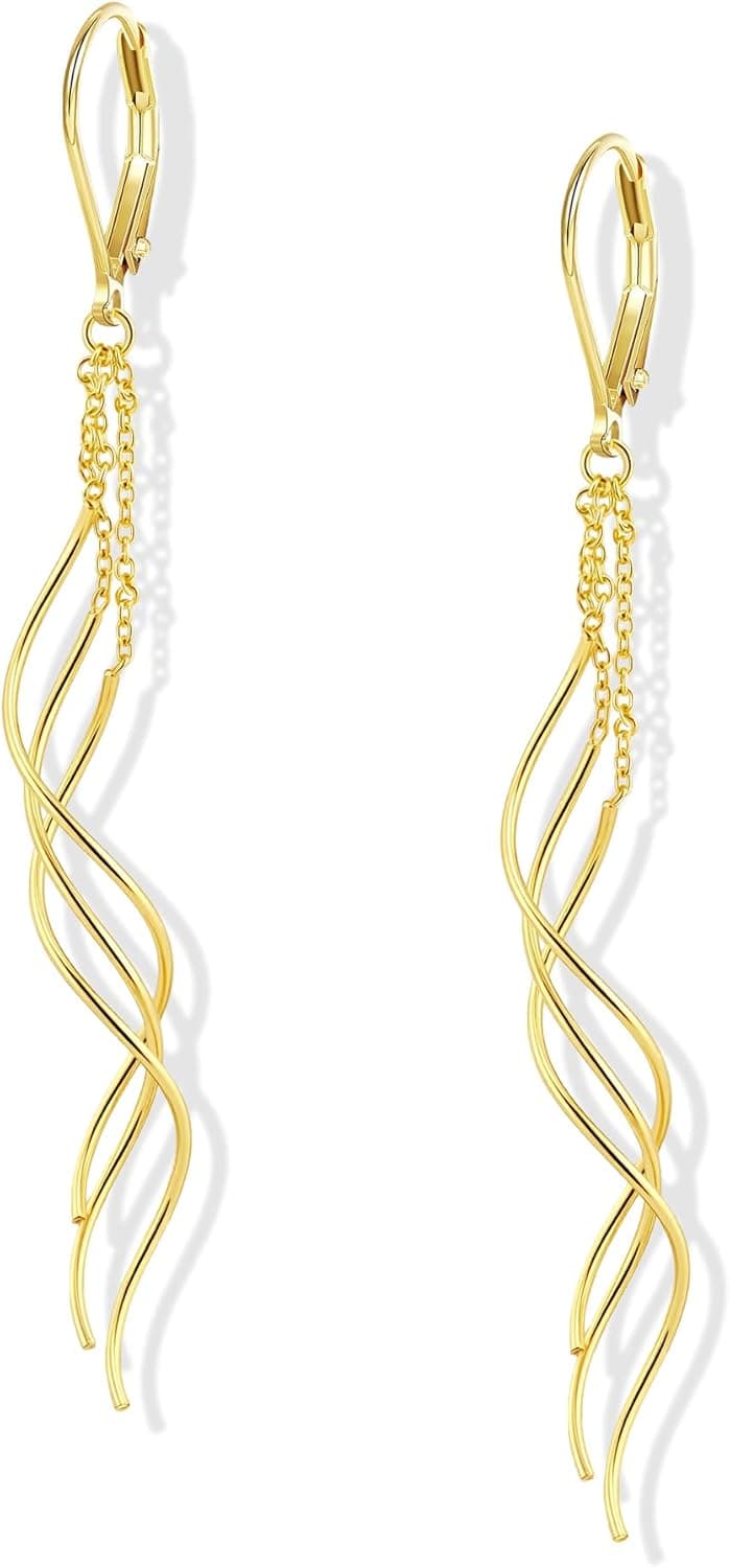 ALEXCRAFT Boucles d'Oreille Longues Femme Or Argent, Boucle d'Oreille Pendantem Goutte, Design Classique en Spirale, Post Argent 925, Hypoallergénique, Plaqué or 14 Carats, Mariage Bijoux Cadeaux