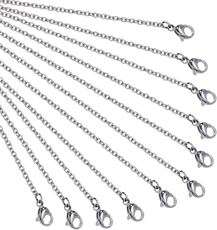 nbeads 10 Pcs 50cm Chaîne en Acier Inoxydable Platine avec Fermoir Mousqueton pour Pendentifs, Colliers, Bracelets, Fabrication de Bijoux, Argent