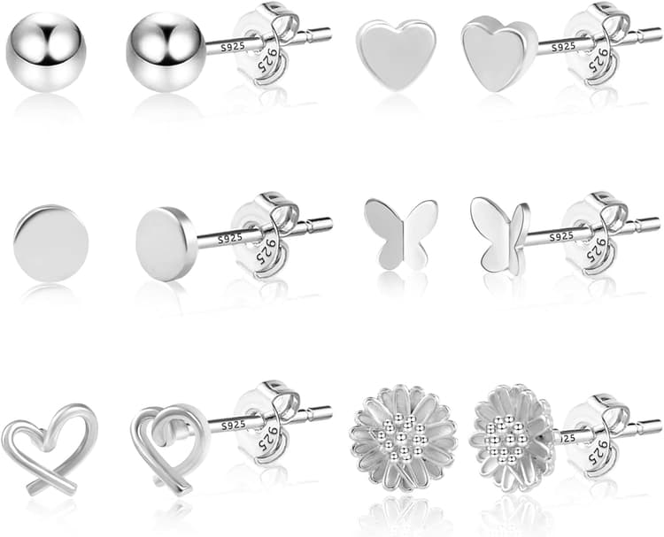 ASH'S CHOICE 6 Pcs Boucles Doreilles Femme Acier Inoxydable Piercing Oreille Cartilage Helix, S925/Plaqué Or 14 Carats