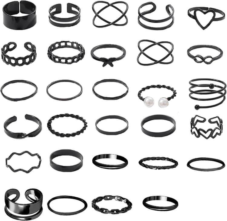 29 Pcs Bague Femme Empilables Phalange Ensemble, Bague Homme Vintage Bohemian Joint Finger, Bagues pour Homme Ajustable, Bagues Simple et Elégant pour Les Femmes Knuckle Midi Rings (Noir)