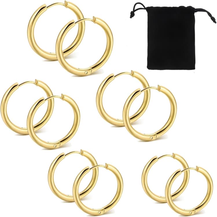 5 Paires Petites Boucles d'oreilles Créoles Huggie Boucle D Oreille Acier Inoxydable Boucle D'Oreille Anneau Cartilage Hypoallergénique, 8mm/10mm/12mm/14mm/16mm