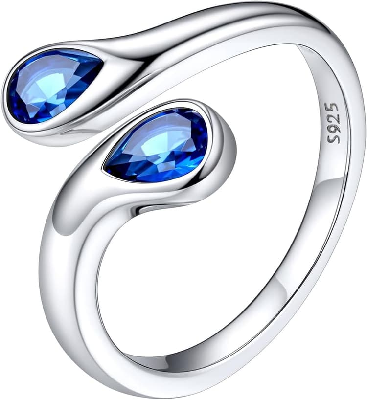 Silvora Bagues Femmes en Argent 925 Anneaux Ouvert Réglables avec Pierre de Naissance Douze Mois Type de Larme Alliance Bijoux Cadeau pour Soeur Maman Bague Fille avec Boîte Gratuit