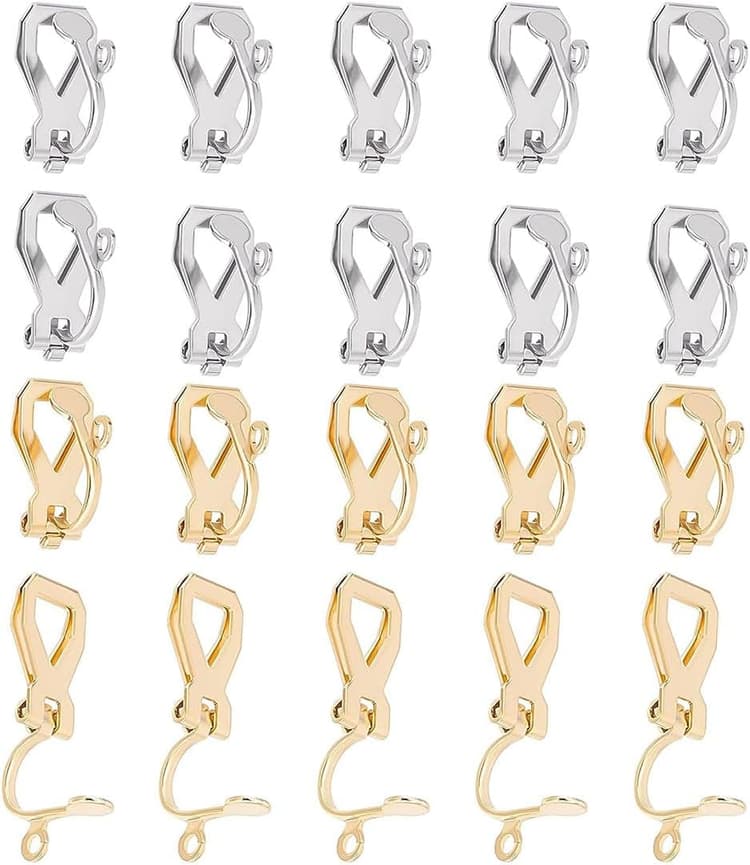 Lot de 20 Clips d'oreille en Acier Inoxydable - Attaches sans-perçage en Or et Acier Inoxydable pour Transformer Les Boucles d'oreilles, des pièces de qualité pour Vos créations de Bijoux,