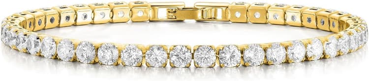 18K Gold/Silver Plated 4mm High Carbon Diamond Classic Tennis Bracelet,Stainless Steel Silver Chain for women,size 7.5inch,Gold Bracelets jewelry for women