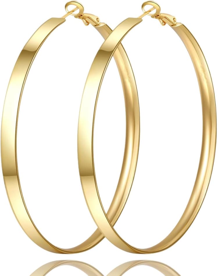 5 mm De Large Grande Boucle d'oreille Creole, Femme Hypoallergéniques Boucle d Oreille Or Léger Boucle d Oreille, Boucle D'oreille Creole Femme Bijoux Creole Grands Créoles Or 40 MM