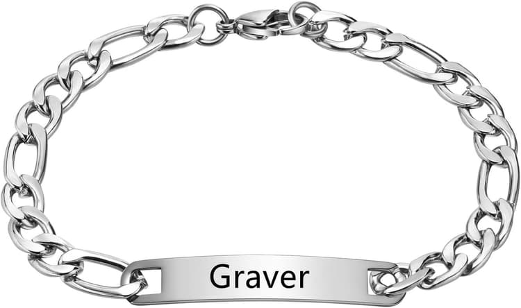 Bracelet Homme Personnalisé Chaîne Gourmette - Classique Bracelet Polissage Acier Inoxydable Bijoux Homme Cadeau Fête des Pères Saint Valentin Anniersaire Noël Gourmette Homme Personnalisable 21cm