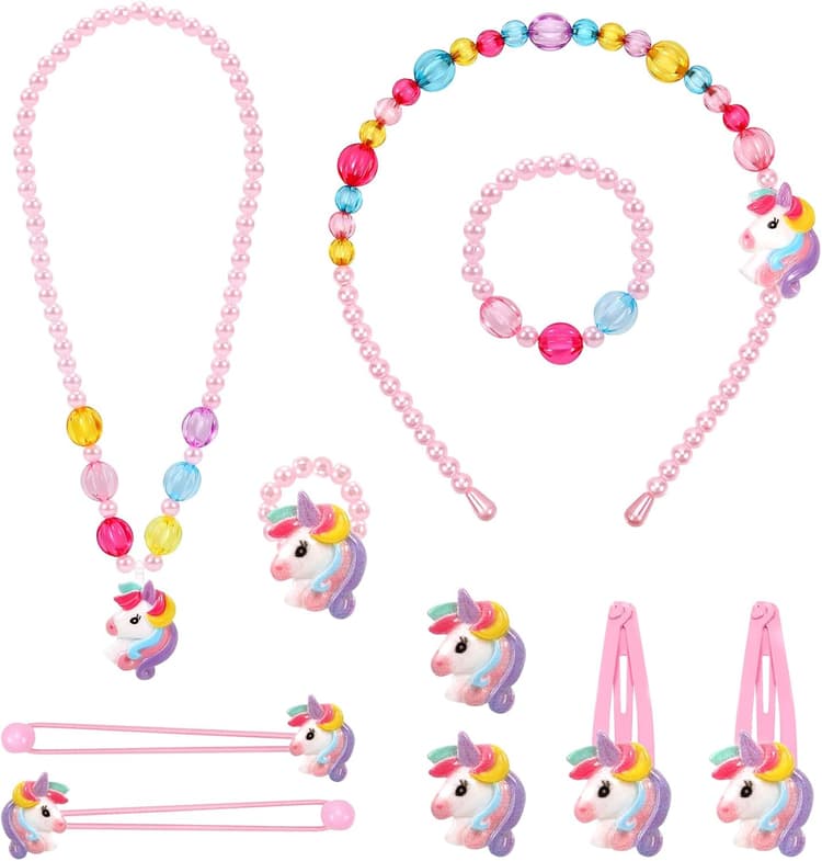 Hifot Licorne Bijoux Enfants Fille, Unicorn Collier Bracelet Bague Boucles d'oreilles Clip Pinces à Cheveux Set, Princesse Bijoux Cadeaux de fête Cadeau pour Jeu d'habillage
