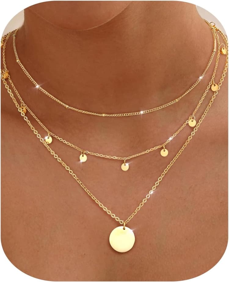 Chriscoco 3Pcs Collier Femme Acier Inoxydable Chaîne Plaqué Or 14K Boheme Réglable Pendentif en Pièce/Cœur Collier Ras de Cou Chaine Argent Doré Bijoux pour Femme