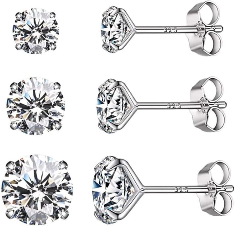 3 paires de boucles d'oreilles dames en diamant fille 3, 4, 5 mm boucles d'oreilles mâles et femelles, Argent,…