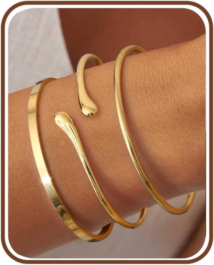 YADOCA 3 Pièces Bracelets Femme Or Acier Inoxydable Plaqué Or 18 Carats Bracelet Manchette Bracelet Argent Femme Bijoux pour Femme