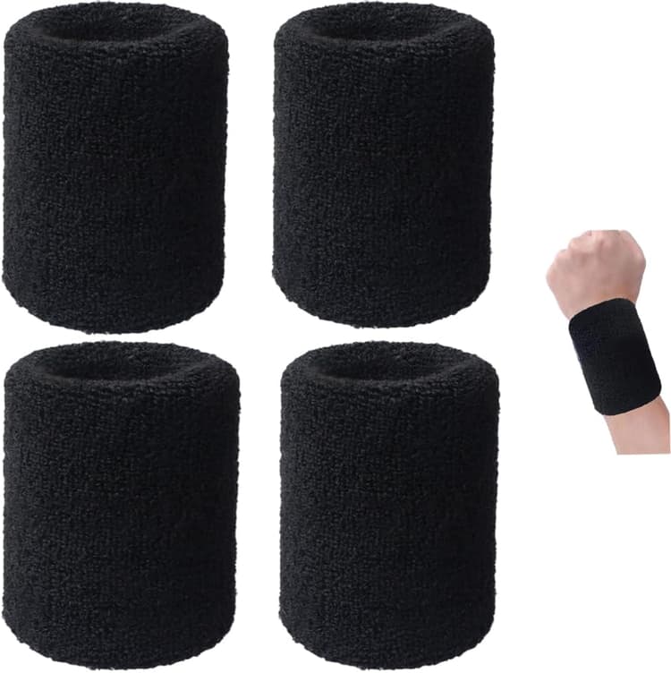 4 Pièces Bracelet Poignet Absorbant de Sport pour Homme & Femme - Serre Poignet Noir pour Gym Tennis Badminton Basketball