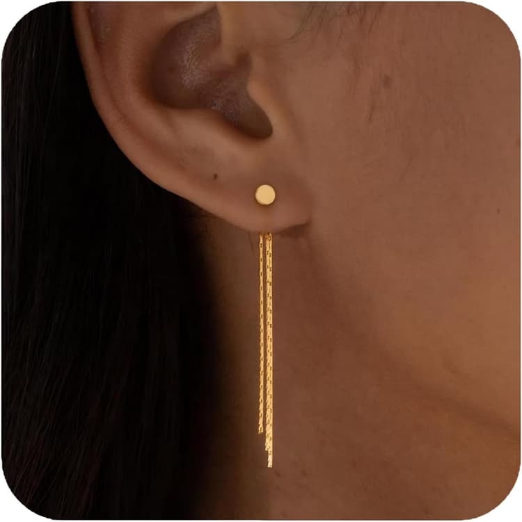 Boucles d'Oreilles Femme Longues Chaînes Pendantes 14K Plaqué Or Hypoallergénique Pierced Boucles d'Oreilles Bijoux pour Femmes et Filles