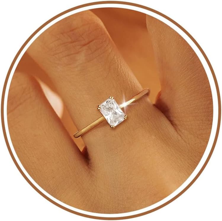 KAERUN Gold Birthstone Rings for Women Non Tarnish 14K Gold Plated Stackable CZ Thumb Eternity Rings Dainty Emerald Green Gemstone Engagement Ring for Mother Lover Birthday Jewelry Gifts Size 6-10