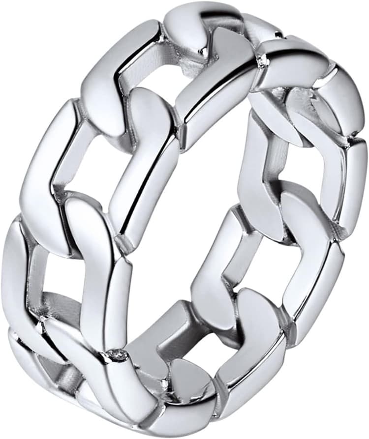 U7 Stainless Steel Mens Rings,7mm Gold/Black/Silver Chain Rings Fidget Spinner Ring Anxiety Ring for Men Women,Size 6-14