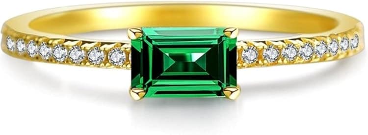 Bague en argent sterling 925 plaqué or taille émeraude pour femme, cadeaux de naissance de mai, anneaux émeraude bijoux de mariage pour femme