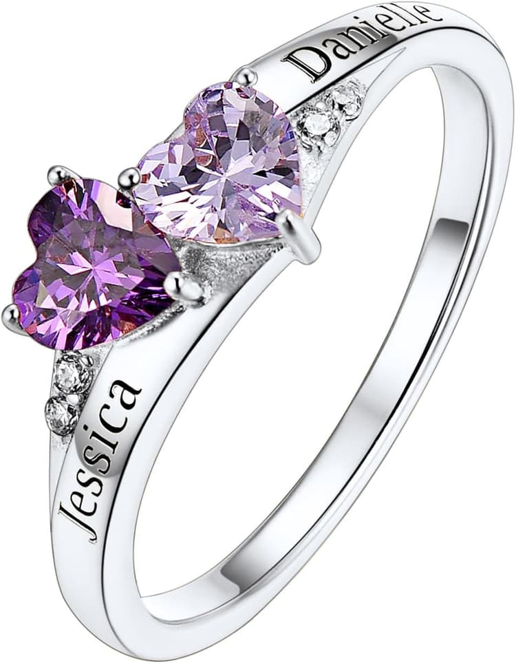 Custom4U Prénoms Personnalisé Bague Fiançaille Mariage Argent 925 Femme avec Pierres de Naissance Gravé,Anneau Alliance Amoureux Couple,Bijoux Anniversaire Mariage（Boîte Cadeau）
