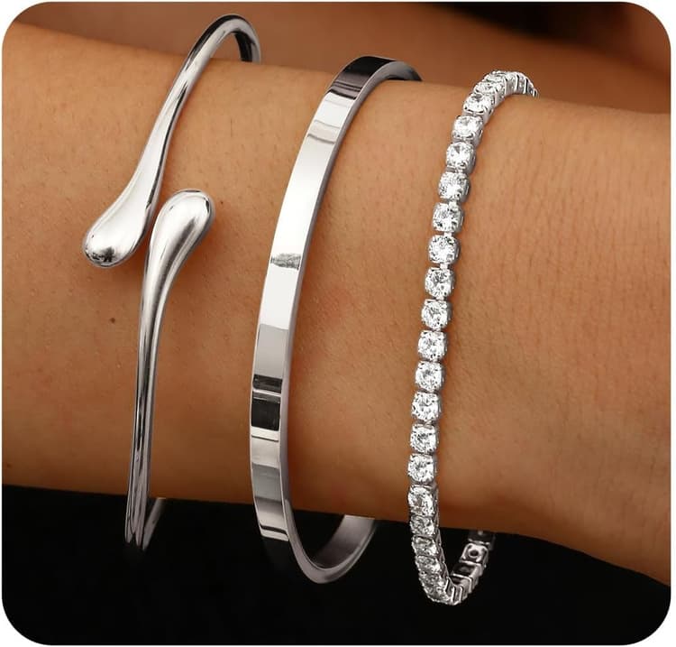YADOCA 3 Pièces Bracelet Jonc Femme Acier Inoxydable Bracelets Femme Plaqué Or 14 Carats Bracelet Argent Femmes Bijoux pour Femmes